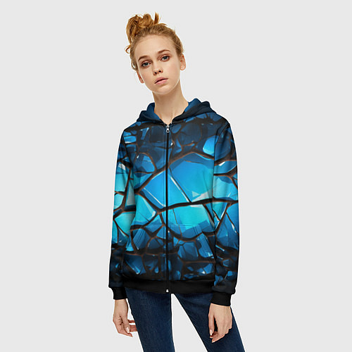 Женская толстовка на молнии Синяя текстура объемных плит / 3D-Черный – фото 3