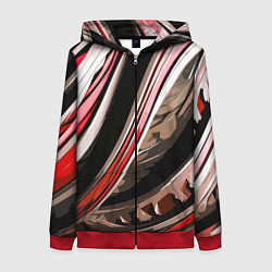 Женская толстовка на молнии Волнистая чёрно-красная абстракция