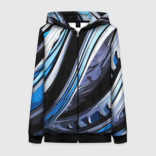 Женская толстовка на молнии Волнистая чёрно-синяя абстракция / 3D-Черный – фото 1