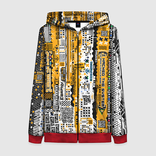 Женская толстовка на молнии Cyberpunk pattern yellow / 3D-Красный – фото 1