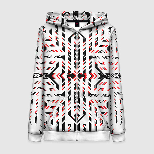 Женская толстовка на молнии Чёрно-красные диагональные полосы на белом фоне / 3D-Белый – фото 1