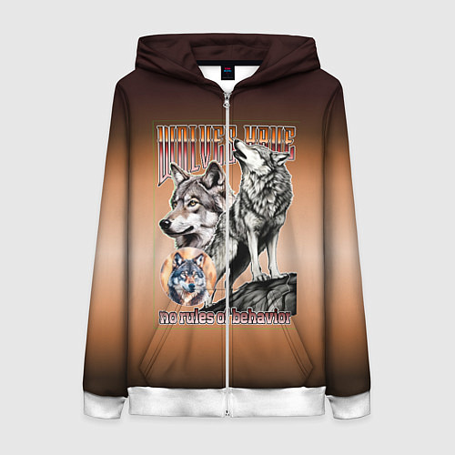 Женская толстовка на молнии Волки с надписью / 3D-Белый – фото 1