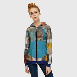 Толстовка на молнии женская Абстрактный ретро коллаж, цвет: 3D-синий — фото 2