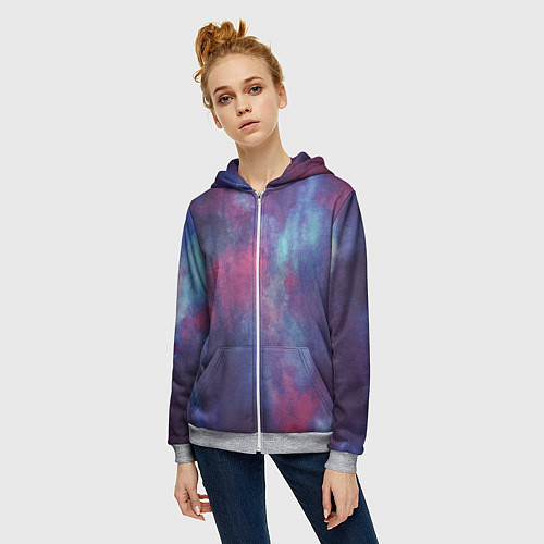 Женская толстовка на молнии Тай-дай космос / 3D-Меланж – фото 3