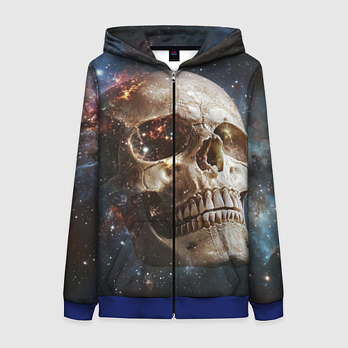 Женская толстовка на молнии Череп - космос / 3D-Синий – фото 1