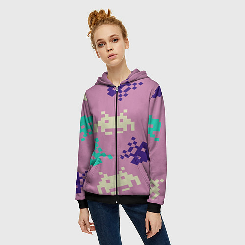Женская толстовка на молнии Пиксели фильтр / 3D-Черный – фото 3