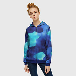 Толстовка на молнии женская Камуфляж в синих оттенках, цвет: 3D-синий — фото 2