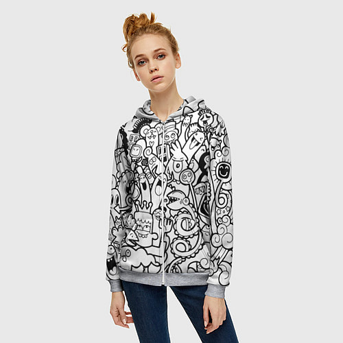 Женская толстовка на молнии Каляки маляки / 3D-Меланж – фото 3