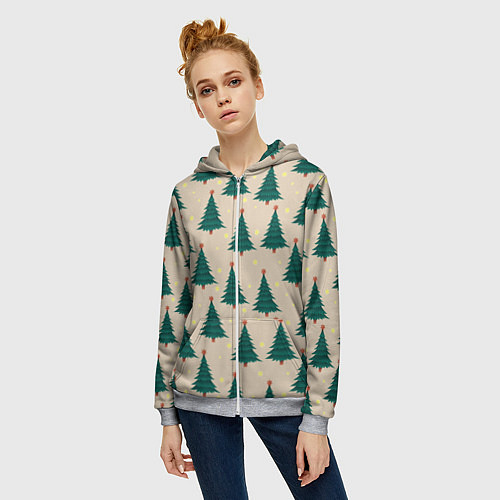 Женская толстовка на молнии Новогодняя ель / 3D-Меланж – фото 3
