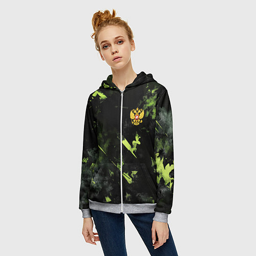 Женская толстовка на молнии Зеленая краска в виде камуфляжа / 3D-Меланж – фото 3