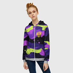Толстовка на молнии женская Черно-фиолетовый камуфляж и золотой герб РФ, цвет: 3D-меланж — фото 2