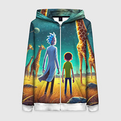 Толстовка на молнии женская Рик и Морти на планете жирафов - нейроарт, цвет: 3D-белый