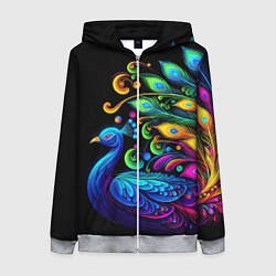 Женская толстовка на молнии Neon peacock - art