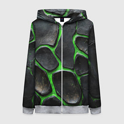Женская толстовка на молнии Черная потертая текстура на зеленом фоне