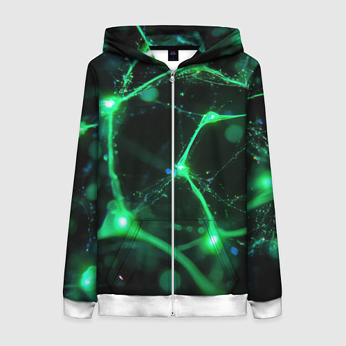 Женская толстовка на молнии Зеленый нейроны / 3D-Белый – фото 1