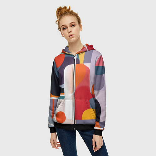 Женская толстовка на молнии Абстракция из фигур и линий / 3D-Черный – фото 3