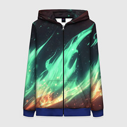 Женская толстовка на молнии Зеленое абстрактное пламя