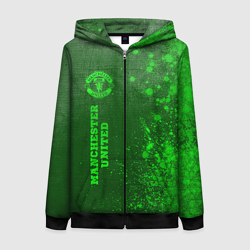 Женская толстовка на молнии Manchester United - green gradient по-вертикали / 3D-Черный – фото 1