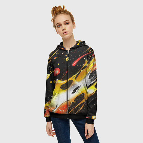 Женская толстовка на молнии Текстура краска / 3D-Черный – фото 3
