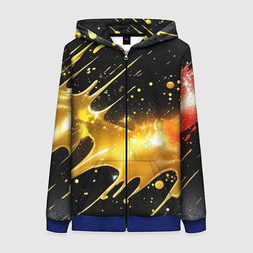 Женская толстовка на молнии Оранжевая краска на черном / 3D-Синий – фото 1