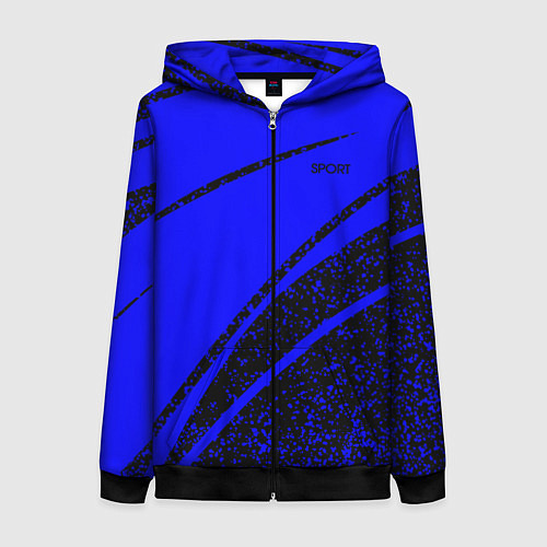 Женская толстовка на молнии Sport чёрно-синий ультрамарин в крапинку / 3D-Черный – фото 1