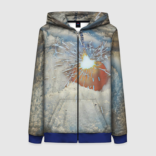 Женская толстовка на молнии Искрящийся мандарин на снегу / 3D-Синий – фото 1