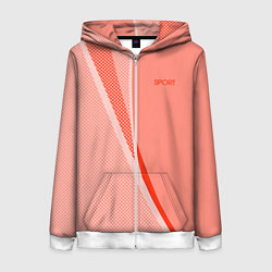 Толстовка на молнии женская Sport персиковый с полосой, цвет: 3D-белый