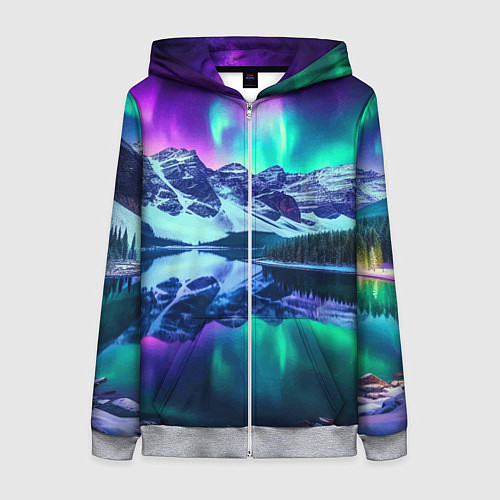 Женская толстовка на молнии Северное сияние над горами - неоновое свечение / 3D-Меланж – фото 1