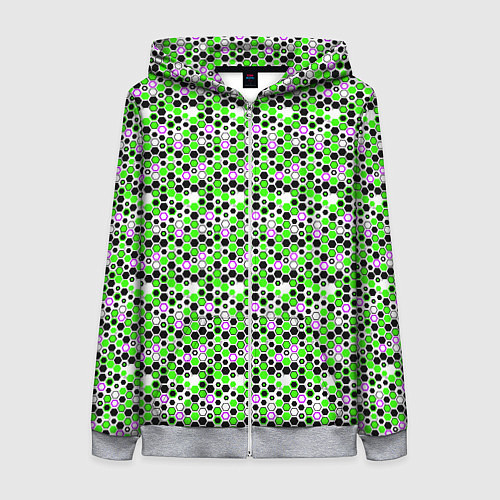 Женская толстовка на молнии Киберпанк шестиугольники зелёные / 3D-Меланж – фото 1