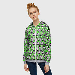 Толстовка на молнии женская Киберпанк шестиугольники зелёные, цвет: 3D-меланж — фото 2