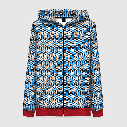 Женская толстовка на молнии Киберпанк шестиугольники синие / 3D-Красный – фото 1