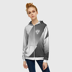 Толстовка на молнии женская Герб России серый градиент, цвет: 3D-белый — фото 2