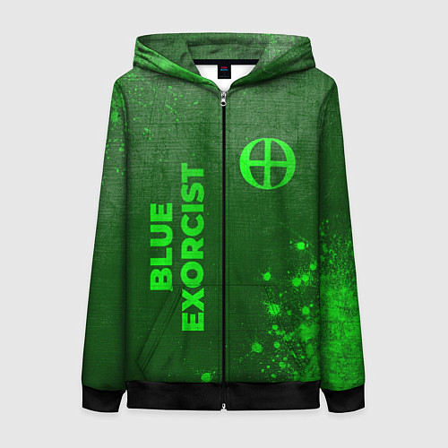 Женская толстовка на молнии Blue Exorcist - green gradient вертикально / 3D-Черный – фото 1