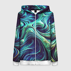 Толстовка на молнии женская Мерцающие зеленый потеки краски, цвет: 3D-белый