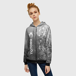 Толстовка на молнии женская Totoro - grey gradient по-вертикали, цвет: 3D-черный — фото 2