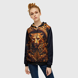 Толстовка на молнии женская Лев узор, цвет: 3D-черный — фото 2