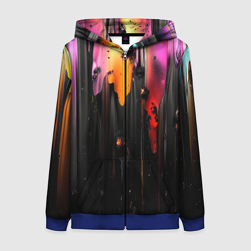 Женская толстовка на молнии Разноцветная рельефная краска текстура / 3D-Синий – фото 1