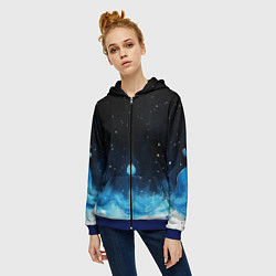 Толстовка на молнии женская Синяя светящееся краска, цвет: 3D-синий — фото 2