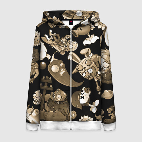 Женская толстовка на молнии Растения против зомби в бежевом цвете / 3D-Белый – фото 1