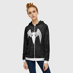 Толстовка на молнии женская Знак венома с текстурой симбиота, цвет: 3D-белый — фото 2