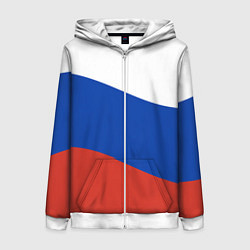 Толстовка на молнии женская Флаг России волной, цвет: 3D-белый