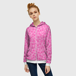 Толстовка на молнии женская Малиново розовые пузыри и горохи, цвет: 3D-белый — фото 2