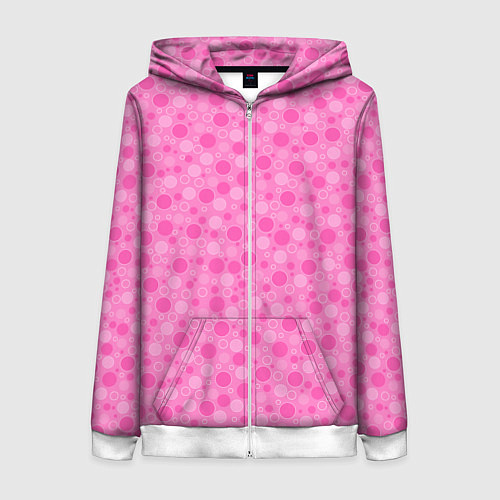 Женская толстовка на молнии Малиново розовые пузыри и горохи / 3D-Белый – фото 1