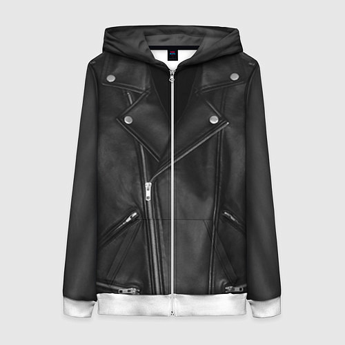 Женская толстовка на молнии Кожаная куртка косуха / 3D-Белый – фото 1