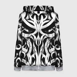 Толстовка на молнии женская Абстрактный узор - изогнутые формы трайбл татуиров, цвет: 3D-меланж
