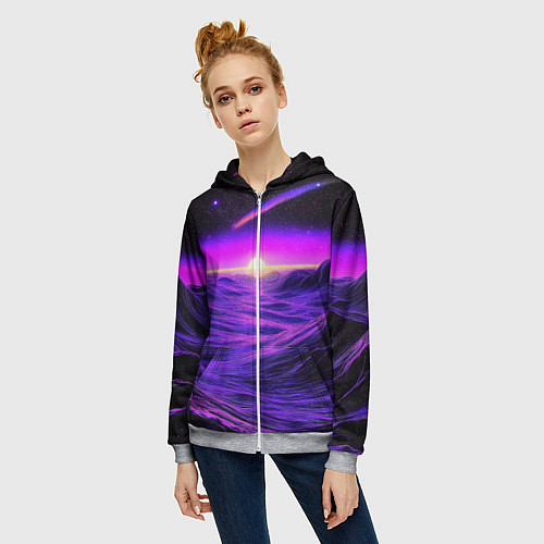 Женская толстовка на молнии Космический пейзаж и комета / 3D-Меланж – фото 3