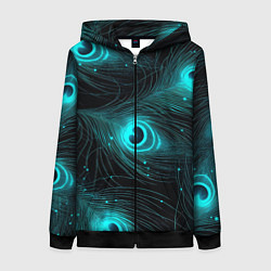 Женская толстовка на молнии Светящиеся перья павлина паттерн