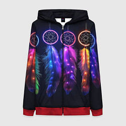 Толстовка на молнии женская Ловцы снов - свечение перьев, цвет: 3D-красный