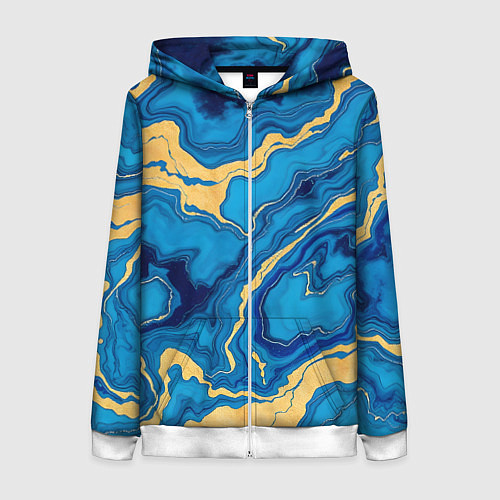 Женская толстовка на молнии Синий мрамор с золотом / 3D-Белый – фото 1