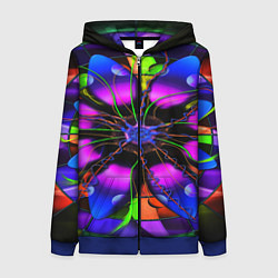 Женская толстовка на молнии Неоновая психоделика лепестки